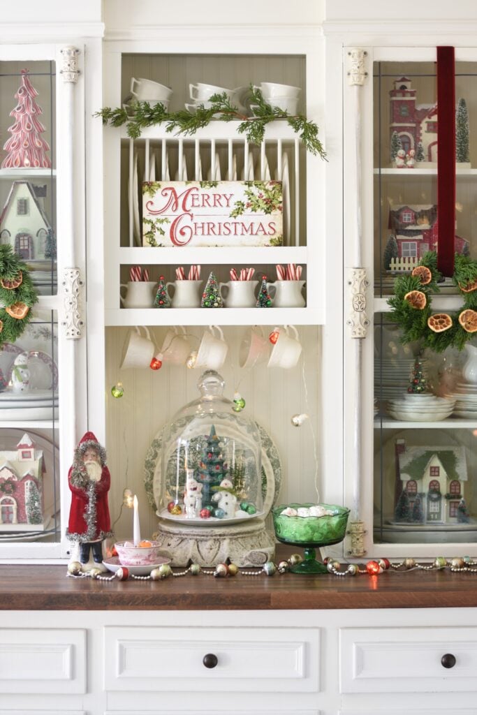 Christmas cabinet styling