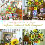 Summer to fall decorating ideas Fall flower arrangement with sunflowers, dahlias, and thistle. Fall decorating inspired by Scotland