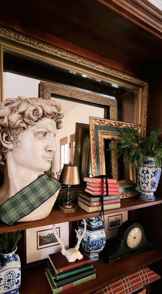 Fall to Winter Shelf Decorating Ideas in English Country Style and Ralph Lauren Style decor